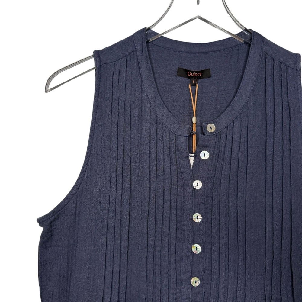 NEW Quince 100% Cotton Gauze Sleeveless Indigo Women’s Swing Mini Dress Sz S - Picture 5 of 15